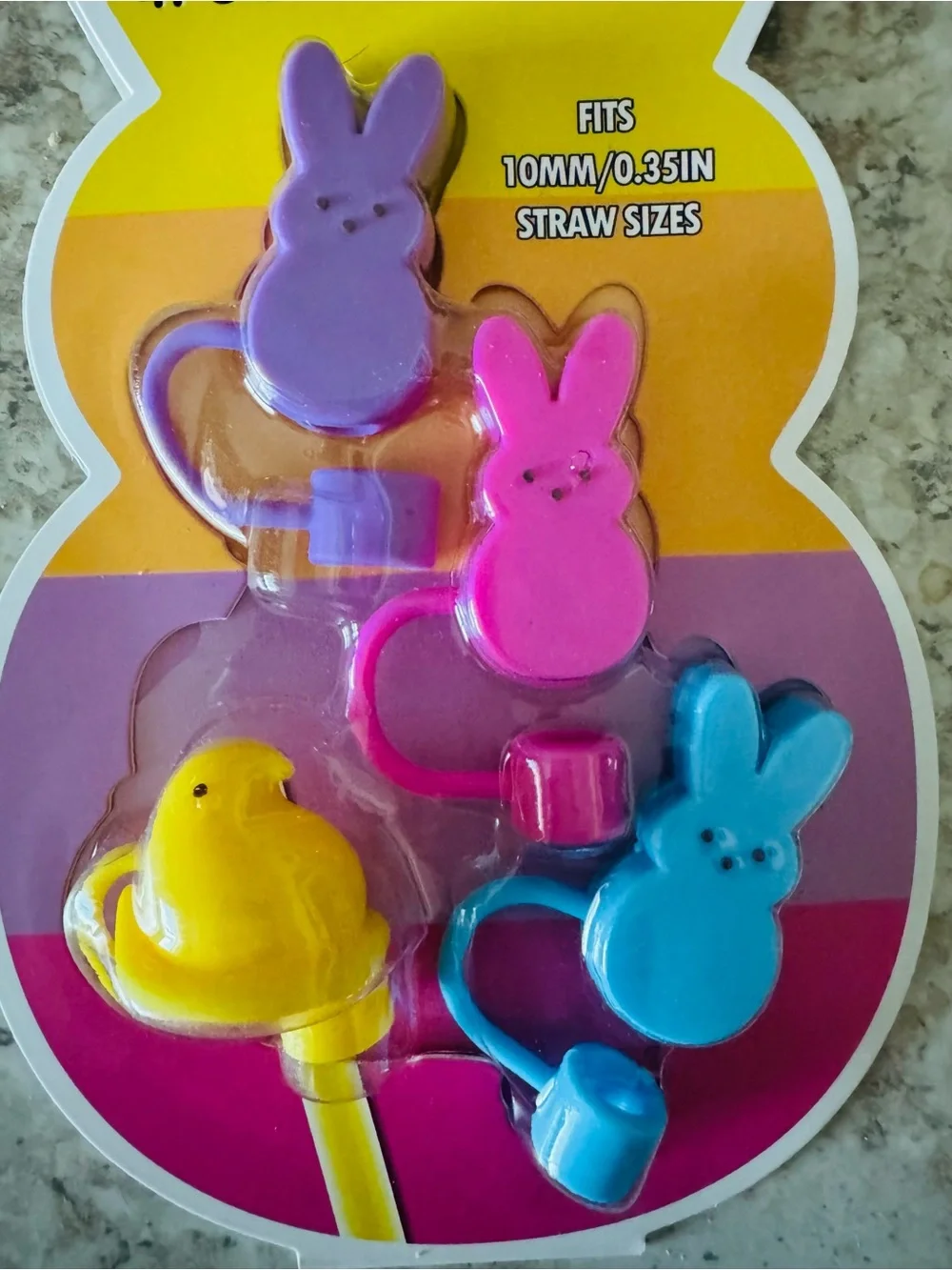 4-Pack Yellow, Purple, Pink & Blue Bunny & Chick Straw Toppers